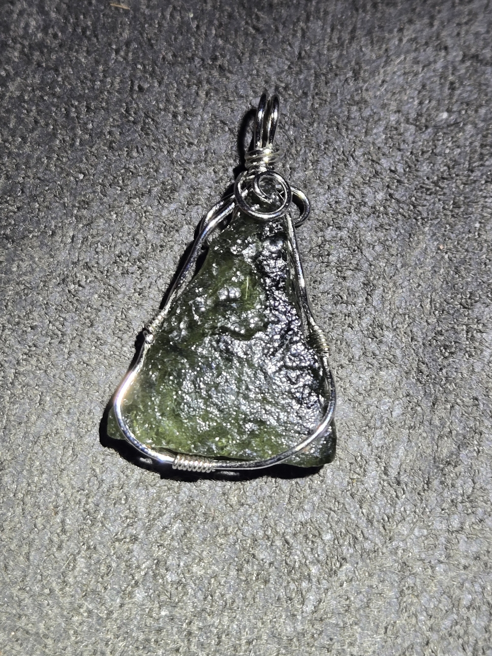 Handcrafted Green Moldavite Wire-Wrap Pendant - Unbranded